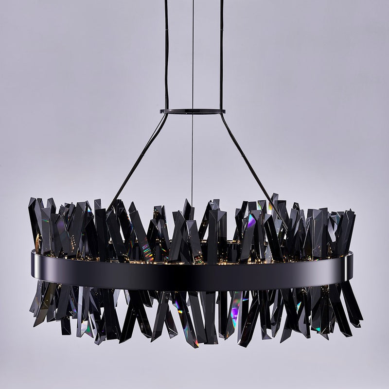 Kalco Glacier 1 Light 32" Pendant, Smoked Firenze/Black Nickel