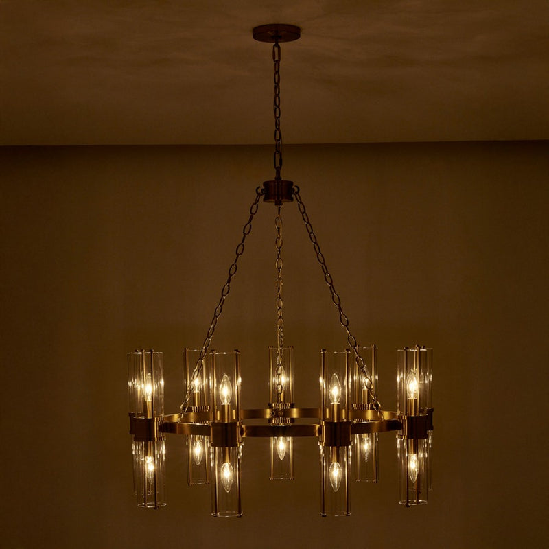 Kalco Lighting Duet 18 Light Chandelier, Vintage Brass