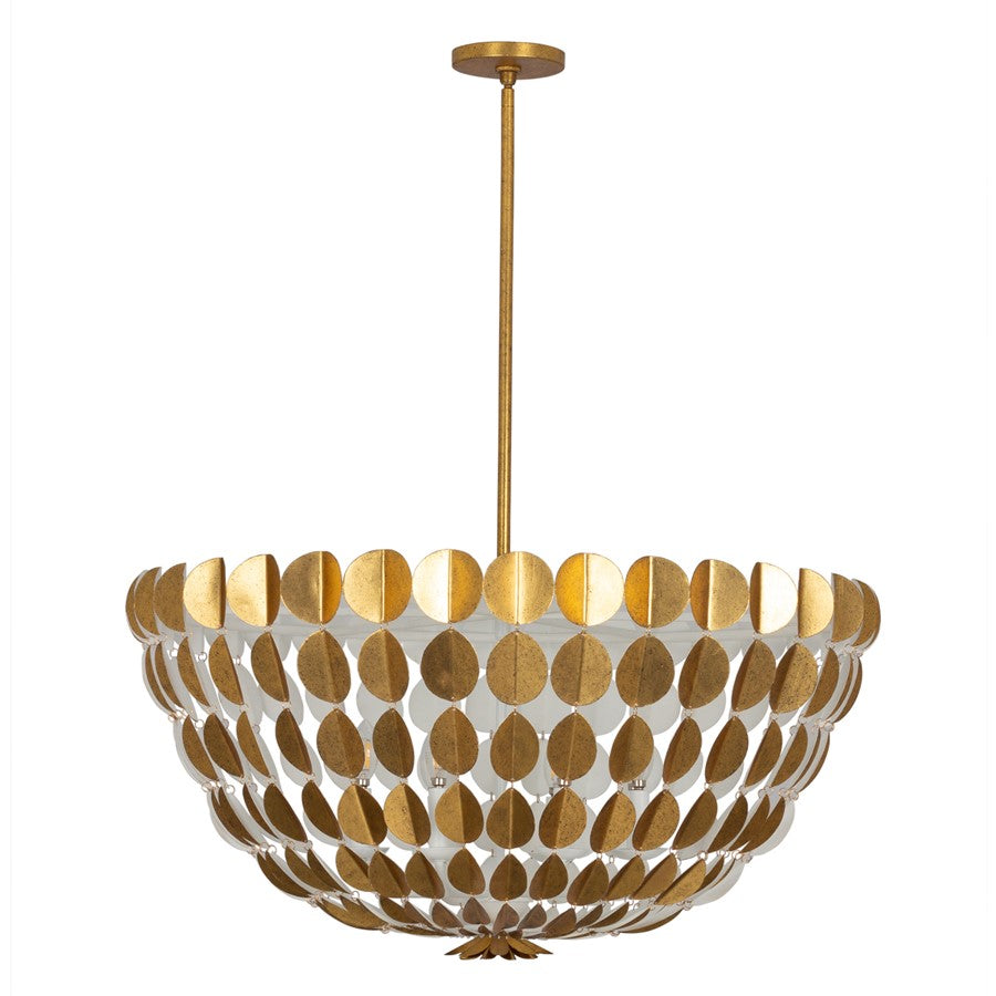 Kalco Lighting Amor 8 Light Chandelier, Oxidized Gold Leaf And White - 527455OLW
