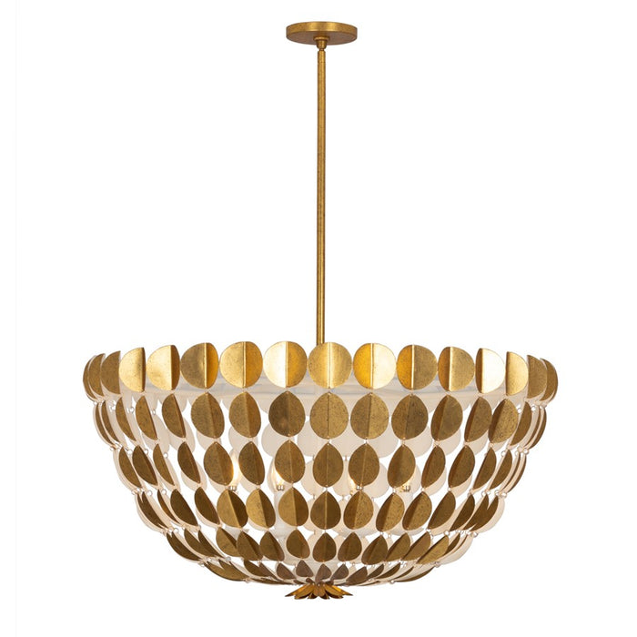 Kalco Lighting Amor 8 Light Chandelier, Oxidized Gold Leaf And White