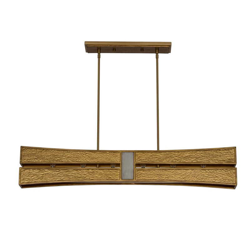 Kalco Dos 6 Light Linear Pendant, Rustic Gold and Brushed Gold