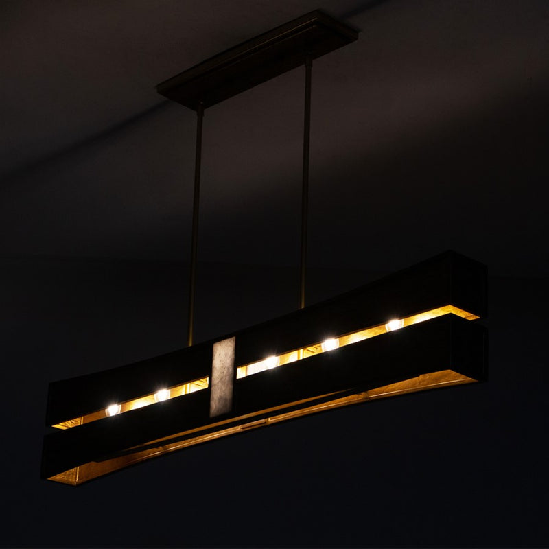Kalco Dos 6 Light Linear Pendant, Rustic Gold and Brushed Gold
