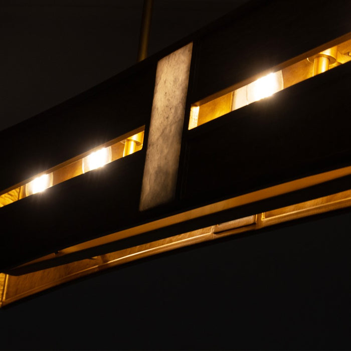 Kalco Dos 6 Light Linear Pendant, Rustic Gold and Brushed Gold