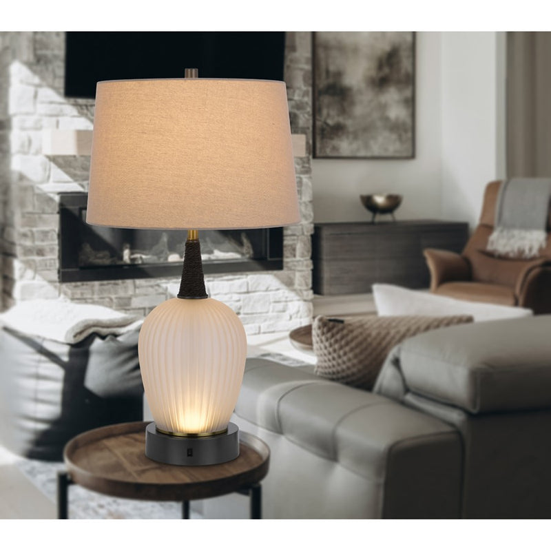Cal Lighting Vega 2 Lt Table Lamp, Iron Grey/Frosted Glass