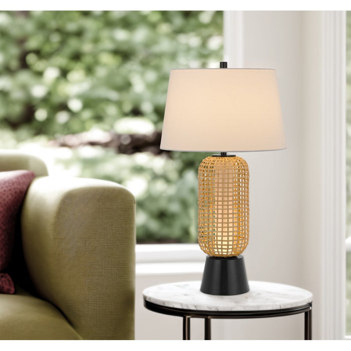 Cal Lighting Wicker 2 Lt Table Lamp, Wicker/Black