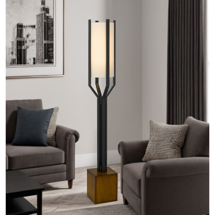 Cal Lighting Woodsmere 1 Light 60" Floor Lamp, Black/Wood/Off White