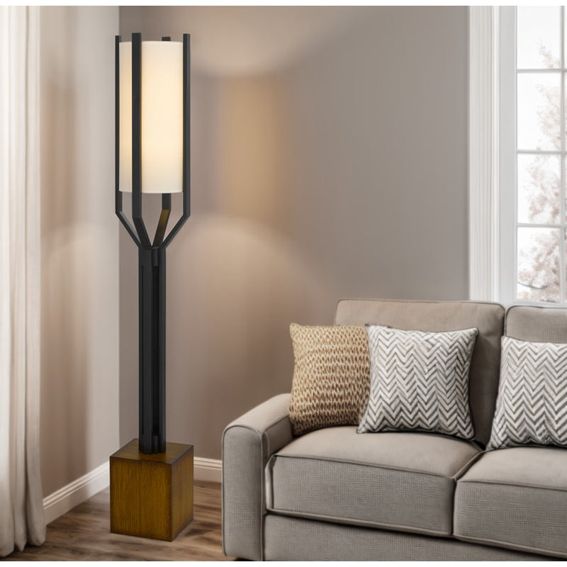 Cal Lighting Woodsmere 1 Light 60" Floor Lamp, Black/Wood/Off White