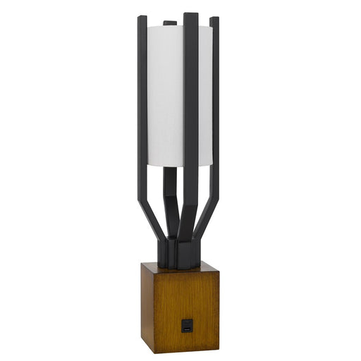 Cal Lighting Woodsmere 1 Light 25" Table Lamp, Black/Wood/Off White - BO-3233TB