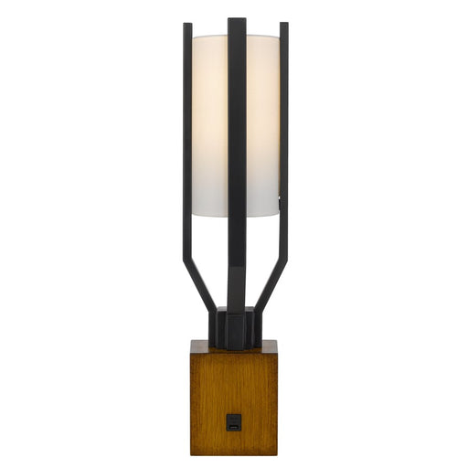Cal Lighting Woodsmere 1 Light 25" Table Lamp, Black/Wood/Off White