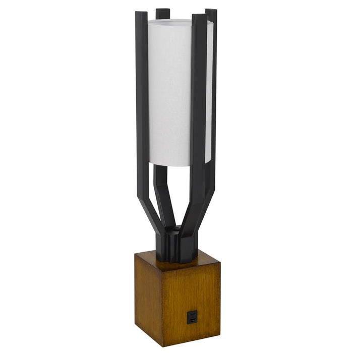Cal Lighting Woodsmere 1 Light 25" Table Lamp, Black/Wood/Off White