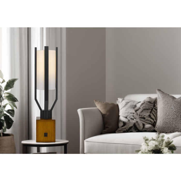 Cal Lighting Woodsmere 1 Light 25" Table Lamp, Black/Wood/Off White