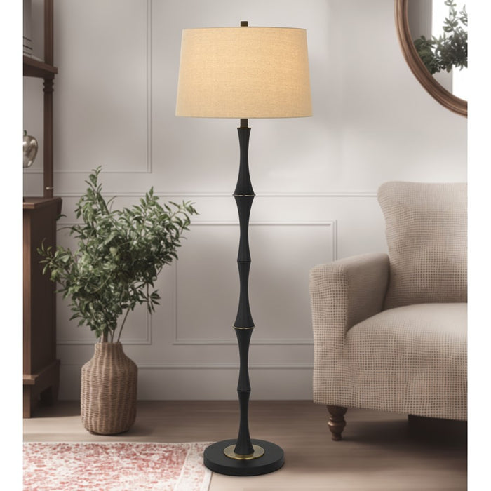 Cal Lighting Salter 1 Light 59.25" Floor Lamp, Black/Brass/Linen