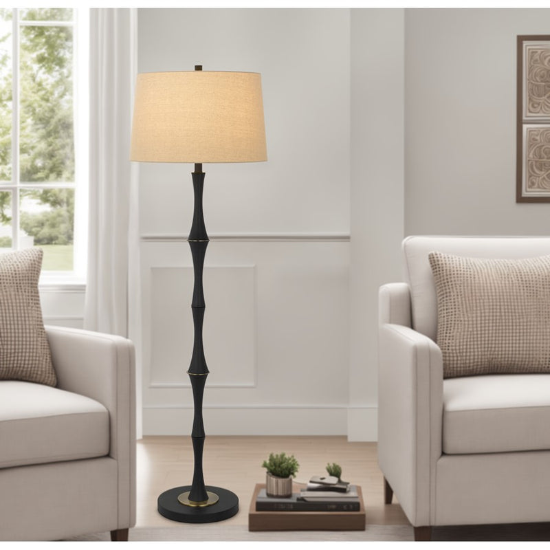 Cal Lighting Salter 1 Light 59.25" Floor Lamp, Black/Brass/Linen