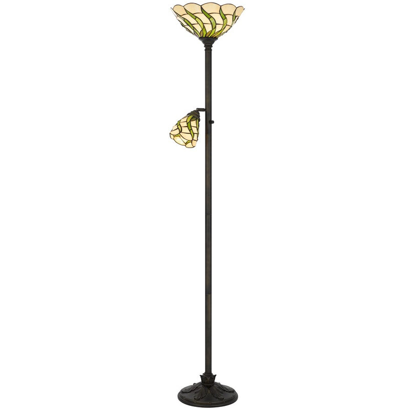 Cal Lighting Galgate 2 Light 71" Torchiere, Black/Tiffany Glass