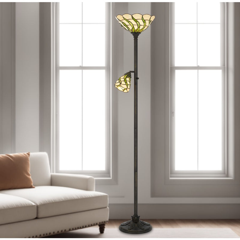 Cal Lighting Galgate 2 Light 71" Torchiere, Black/Tiffany Glass