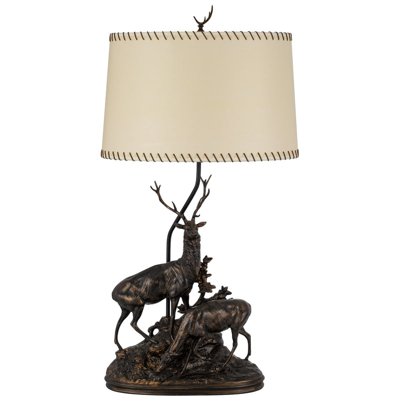 Cal Lighting Deer Pair 42in Resin Table Lamp | Rustic Antique Bronze and Bronze Paper Shade | Bedroom & Living Room | 21 x 42 in | Model BO-3263TB