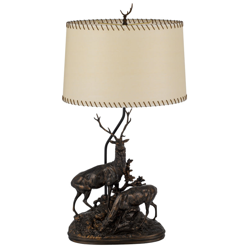 Cal Lighting Deer Pair 42in Resin Table Lamp | Rustic Antique Bronze and Bronze Paper Shade | Bedroom & Living Room | 21 x 42 in | Model BO-3263TB
