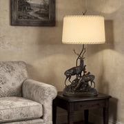 Cal Lighting Deer Pair 42in Resin Table Lamp | Rustic Antique Bronze and Bronze Paper Shade | Bedroom & Living Room | 21 x 42 in | Model BO-3263TB