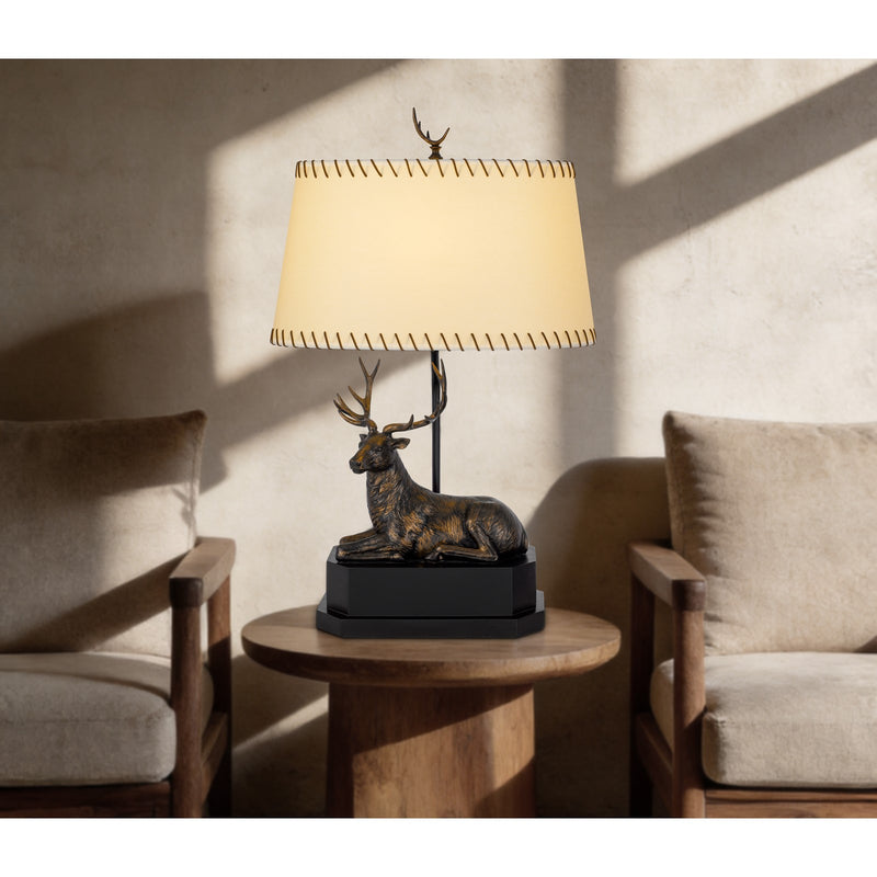 Cal Lighting Deer 29in Resin Table Lamp | Rustic Antique Bronze and Bronze Paper Shade | Bedroom & Living Room | 18 x 29 in | Model BO-3264TB