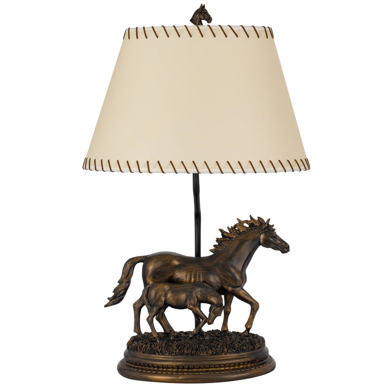 Cal Lighting Mare and Foal 27in Resin Table Lamp | Rustic Antique Bronze and Bronze Paper Shade | Bedroom & Living Room | Model BO-3265TB