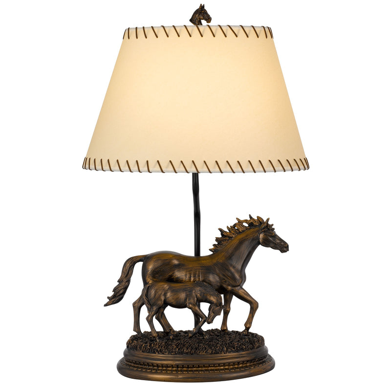 Cal Lighting Mare and Foal 27in Resin Table Lamp | Rustic Antique Bronze and Bronze Paper Shade | Bedroom & Living Room | Model BO-3265TB