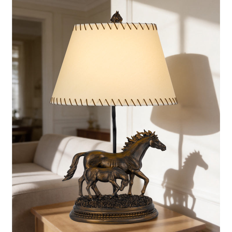 Cal Lighting Mare and Foal 27in Resin Table Lamp | Rustic Antique Bronze and Bronze Paper Shade | Bedroom & Living Room | Model BO-3265TB