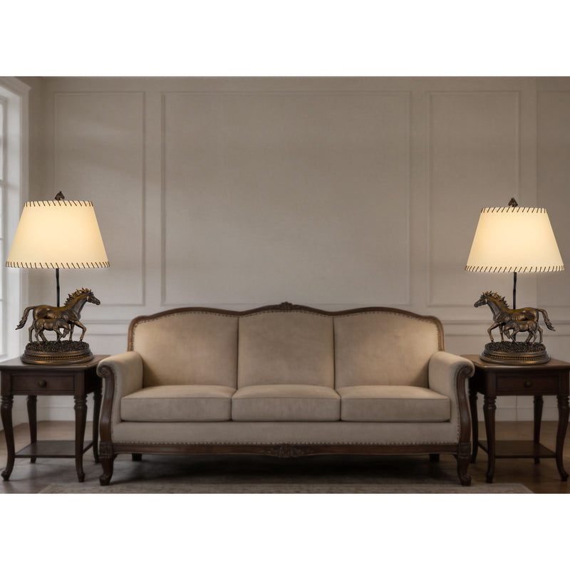 Cal Lighting Mare and Foal 27in Resin Table Lamp | Rustic Antique Bronze and Bronze Paper Shade | Bedroom & Living Room | Model BO-3265TB