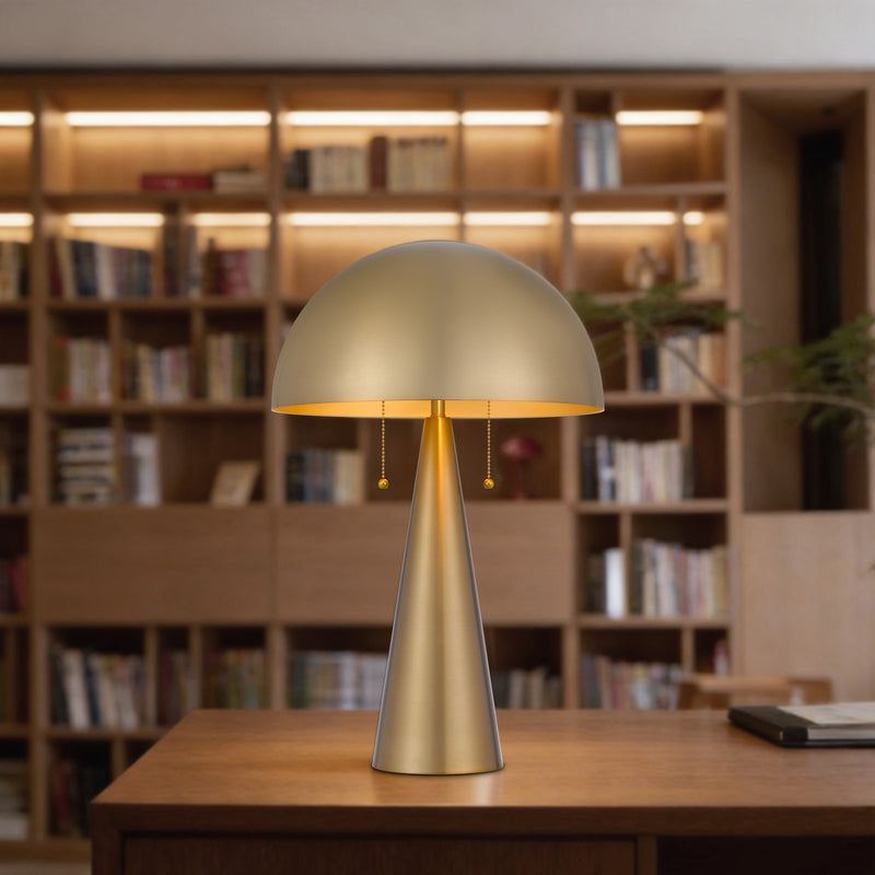Cal Lighting Kinoko 23.5in Metal Table Lamp | Mid-Century Antique Brass and Brass Metal Shade | Bedroom & Living Room | 15 x 23.5 in | Model BO-3266TB