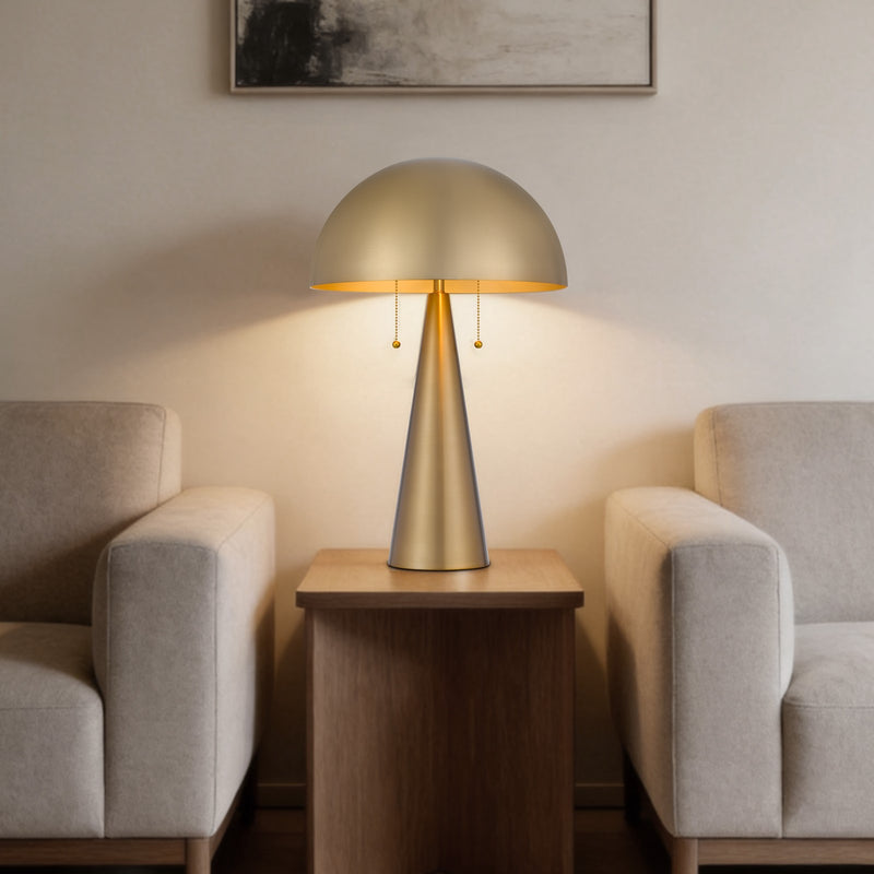 Cal Lighting Kinoko 23.5in Metal Table Lamp | Mid-Century Antique Brass and Brass Metal Shade | Bedroom & Living Room | 15 x 23.5 in | Model BO-3266TB