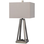 Cal Lighting Kroes 14in 1-Light Table Lamp | Modern Brushed Steel and Brushed Steel Fabric Shade | Bedroom & Living Room | Model BO-3267TB