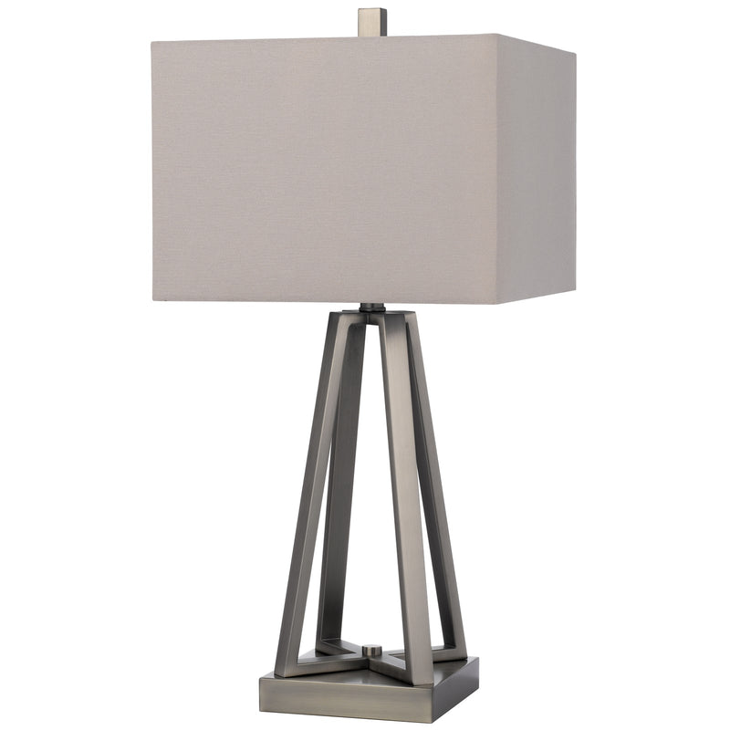 Cal Lighting Kroes 14in 1-Light Table Lamp | Modern Brushed Steel and Brushed Steel Fabric Shade | Bedroom & Living Room | Model BO-3267TB
