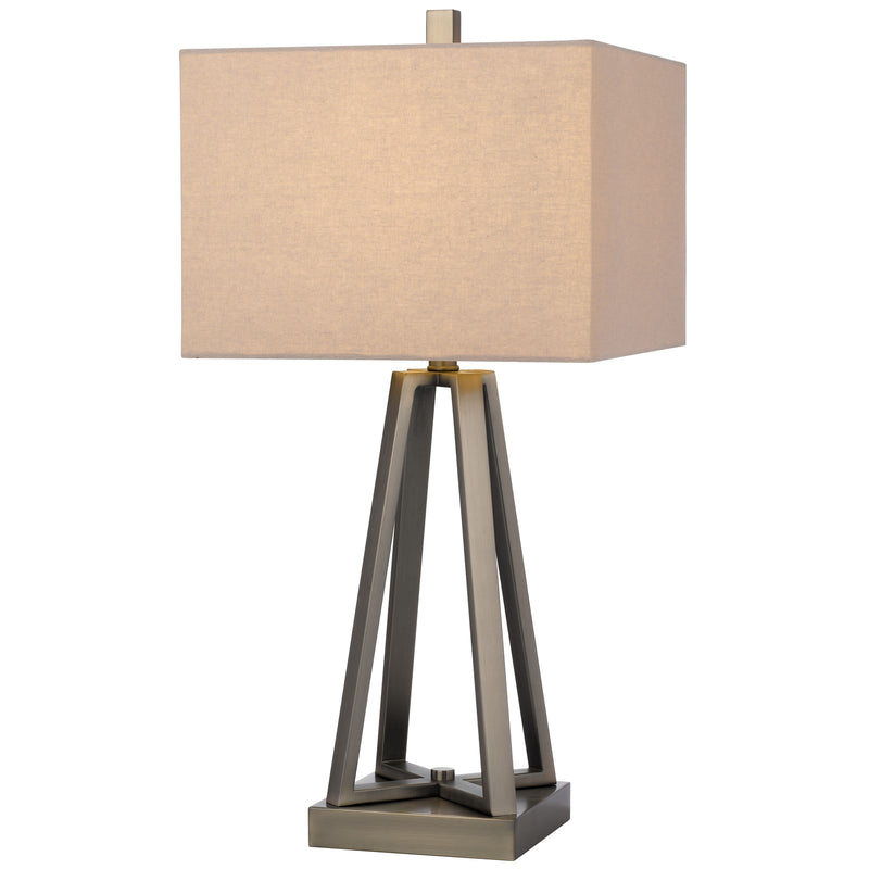 Cal Lighting Kroes 14in 1-Light Table Lamp | Modern Brushed Steel and Brushed Steel Fabric Shade | Bedroom & Living Room | Model BO-3267TB