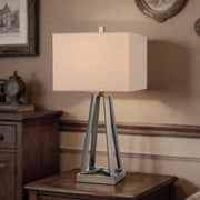 Cal Lighting Kroes 14in 1-Light Table Lamp | Modern Brushed Steel and Brushed Steel Fabric Shade | Bedroom & Living Room | Model BO-3267TB