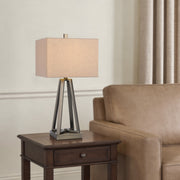 Cal Lighting Kroes 14in 1-Light Table Lamp | Modern Brushed Steel and Brushed Steel Fabric Shade | Bedroom & Living Room | Model BO-3267TB