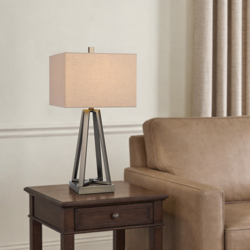 Cal Lighting Kroes 14in 1-Light Table Lamp | Modern Brushed Steel and Brushed Steel Fabric Shade | Bedroom & Living Room | Model BO-3267TB