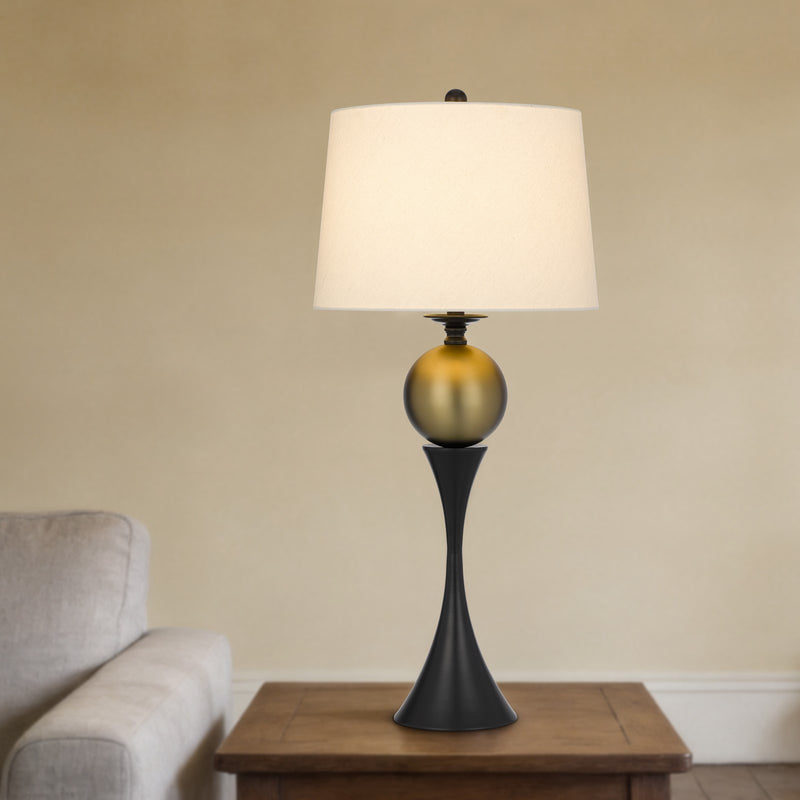 Cal Lighting Manen 16in 1-Light Table Lamp | Contemporary Dark Bronze and White Fabric Shade | Bedroom & Living Room | Model BO-3268TB
