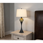 Cal Lighting Manen 16in 1-Light Table Lamp | Contemporary Dark Bronze and White Fabric Shade | Bedroom & Living Room | Model BO-3268TB