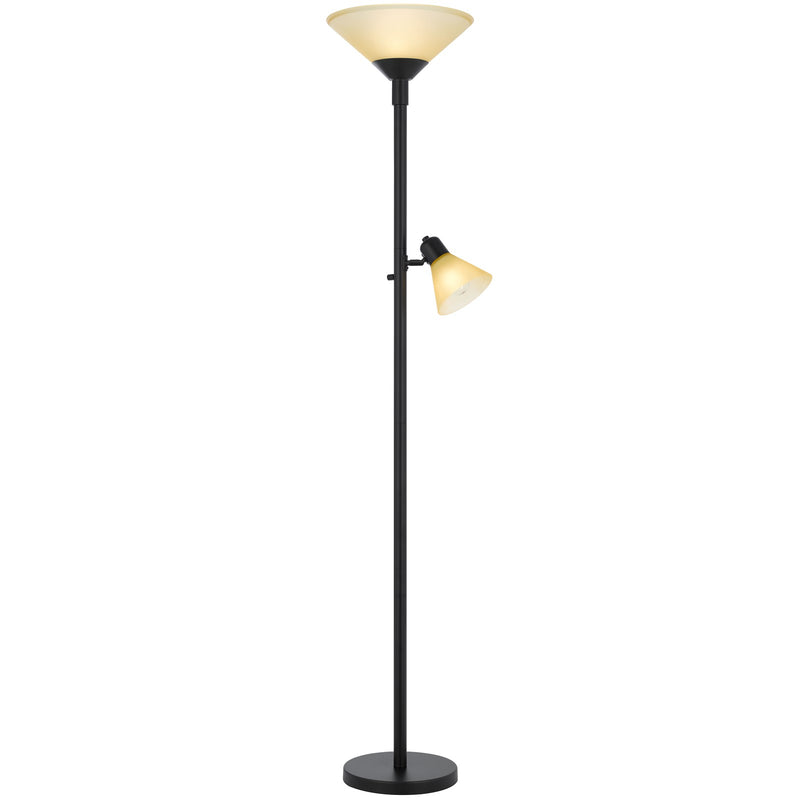 Cal Lighting Brayton 11in 2-Light Torchiere Lamp | Transitional Black and Black Glass Shade | Bedroom & Living Room | Model BO-3269TR-BK
