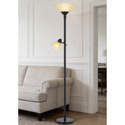 Cal Lighting Brayton 11in 2-Light Torchiere Lamp | Transitional Black and Black Glass Shade | Bedroom & Living Room | Model BO-3269TR-BK