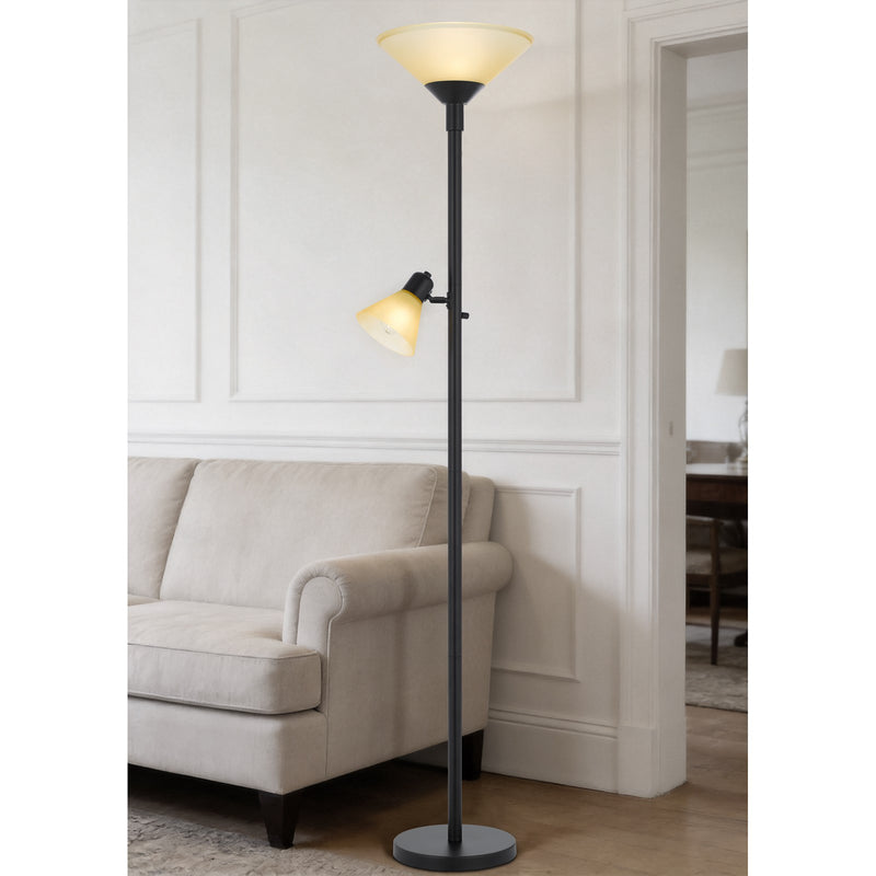 Cal Lighting Brayton 11in 2-Light Torchiere Lamp | Transitional Black and Black Glass Shade | Bedroom & Living Room | Model BO-3269TR-BK