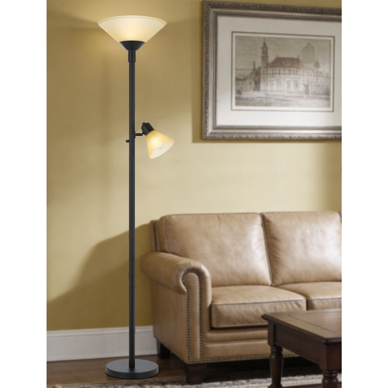 Cal Lighting Brayton 11in 2-Light Torchiere Lamp | Transitional Black and Black Glass Shade | Bedroom & Living Room | Model BO-3269TR-BK