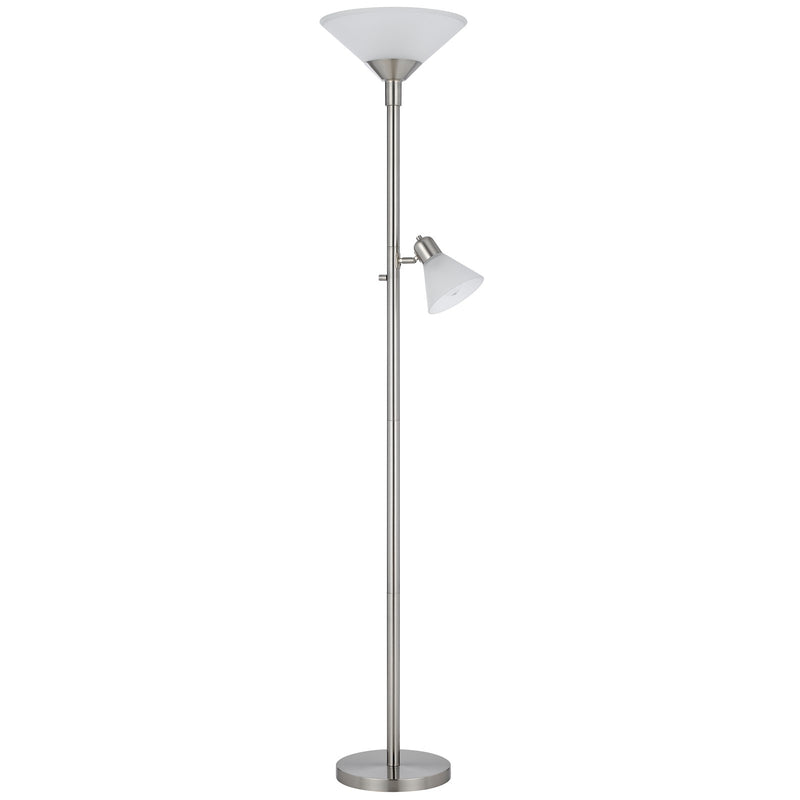 Cal Lighting Brayton 11in 2-Light Torchiere Lamp | Transitional Brushed Steel and Brushed Steel Glass Shade | Bedroom & Living | Model BO-3269TR-BS