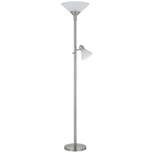 Cal Lighting Brayton 11in 2-Light Torchiere Lamp | Transitional Brushed Steel and Brushed Steel Glass Shade | Bedroom & Living | Model BO-3269TR-BS