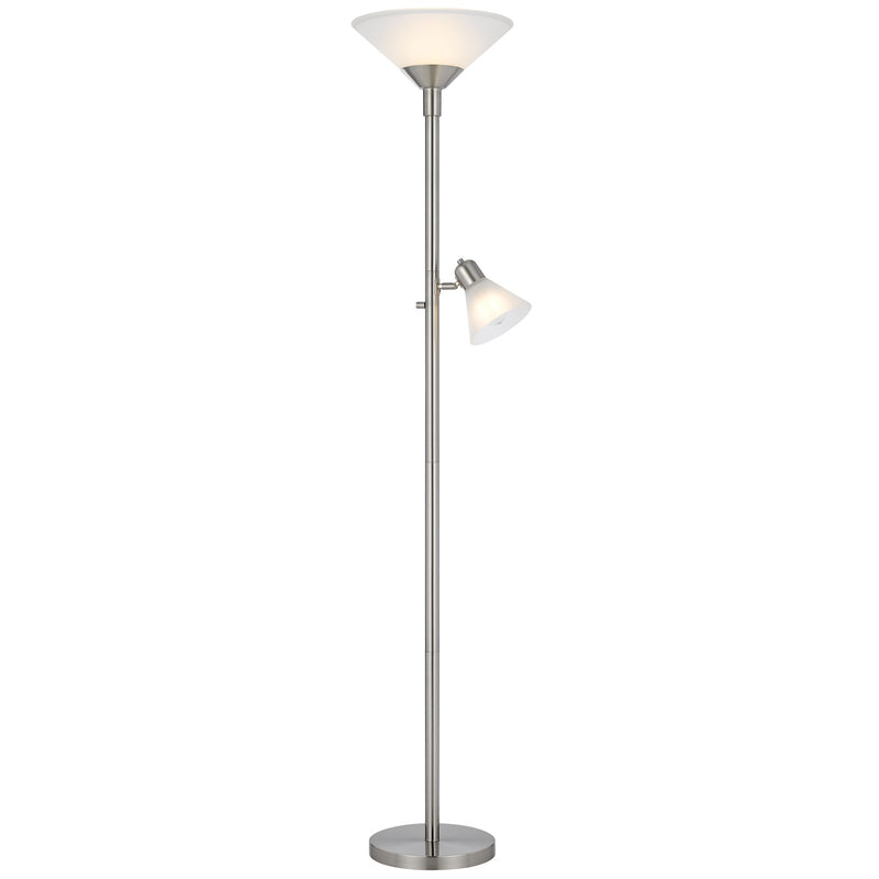 Cal Lighting Brayton 11in 2-Light Torchiere Lamp | Transitional Brushed Steel and Brushed Steel Glass Shade | Bedroom & Living | Model BO-3269TR-BS