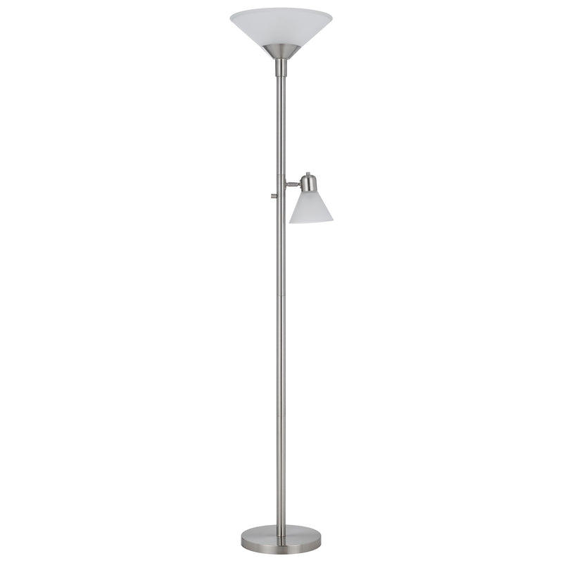 Cal Lighting Brayton 11in 2-Light Torchiere Lamp | Transitional Brushed Steel and Brushed Steel Glass Shade | Bedroom & Living | Model BO-3269TR-BS