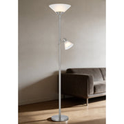Cal Lighting Brayton 11in 2-Light Torchiere Lamp | Transitional Brushed Steel and Brushed Steel Glass Shade | Bedroom & Living | Model BO-3269TR-BS