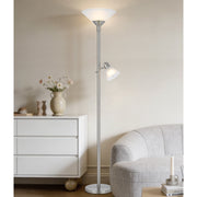 Cal Lighting Brayton 11in 2-Light Torchiere Lamp | Transitional Brushed Steel and Brushed Steel Glass Shade | Bedroom & Living | Model BO-3269TR-BS