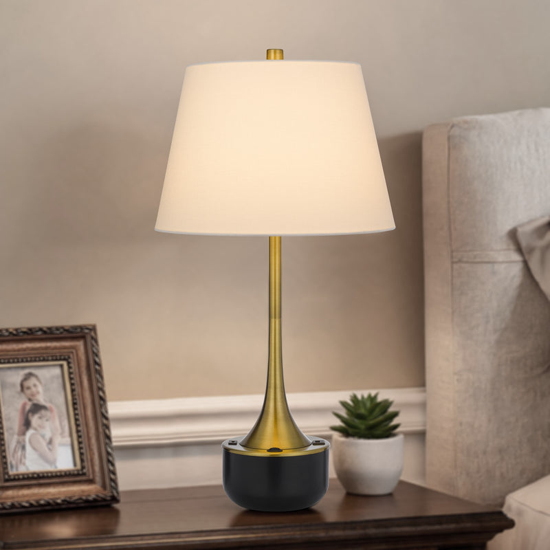 Cal Lighting Dacres 14in Table Lamp | Contemporary Dark Bronze Metal and Dark Bronze Linen Shade | Bedroom & Living Room | Model BO-3273TB