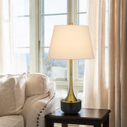 Cal Lighting Dacres 14in Table Lamp | Contemporary Dark Bronze Metal and Dark Bronze Linen Shade | Bedroom & Living Room | Model BO-3273TB