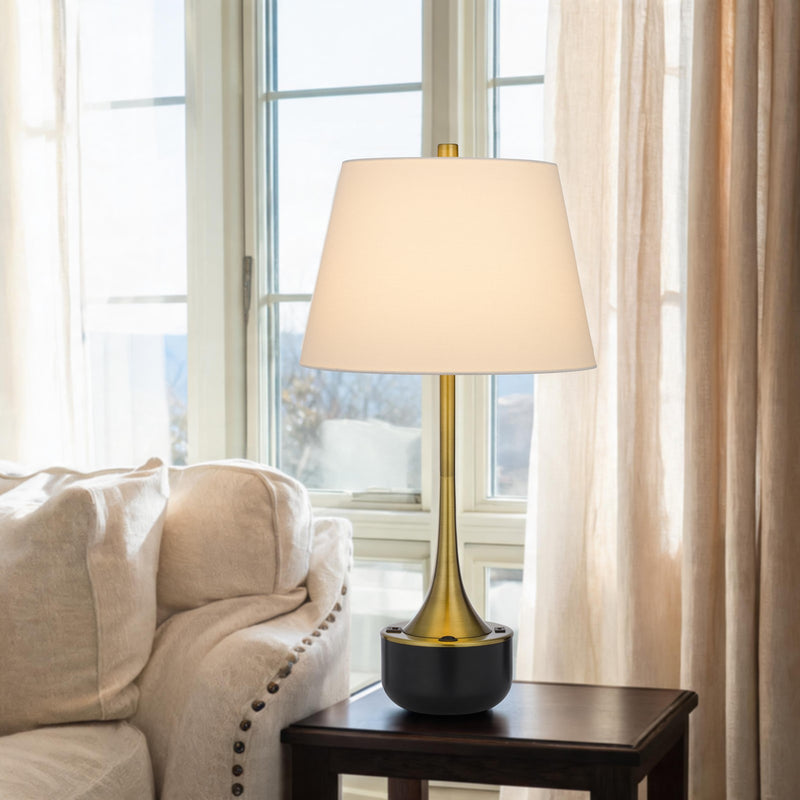 Cal Lighting Dacres 14in Table Lamp | Contemporary Dark Bronze Metal and Dark Bronze Linen Shade | Bedroom & Living Room | Model BO-3273TB